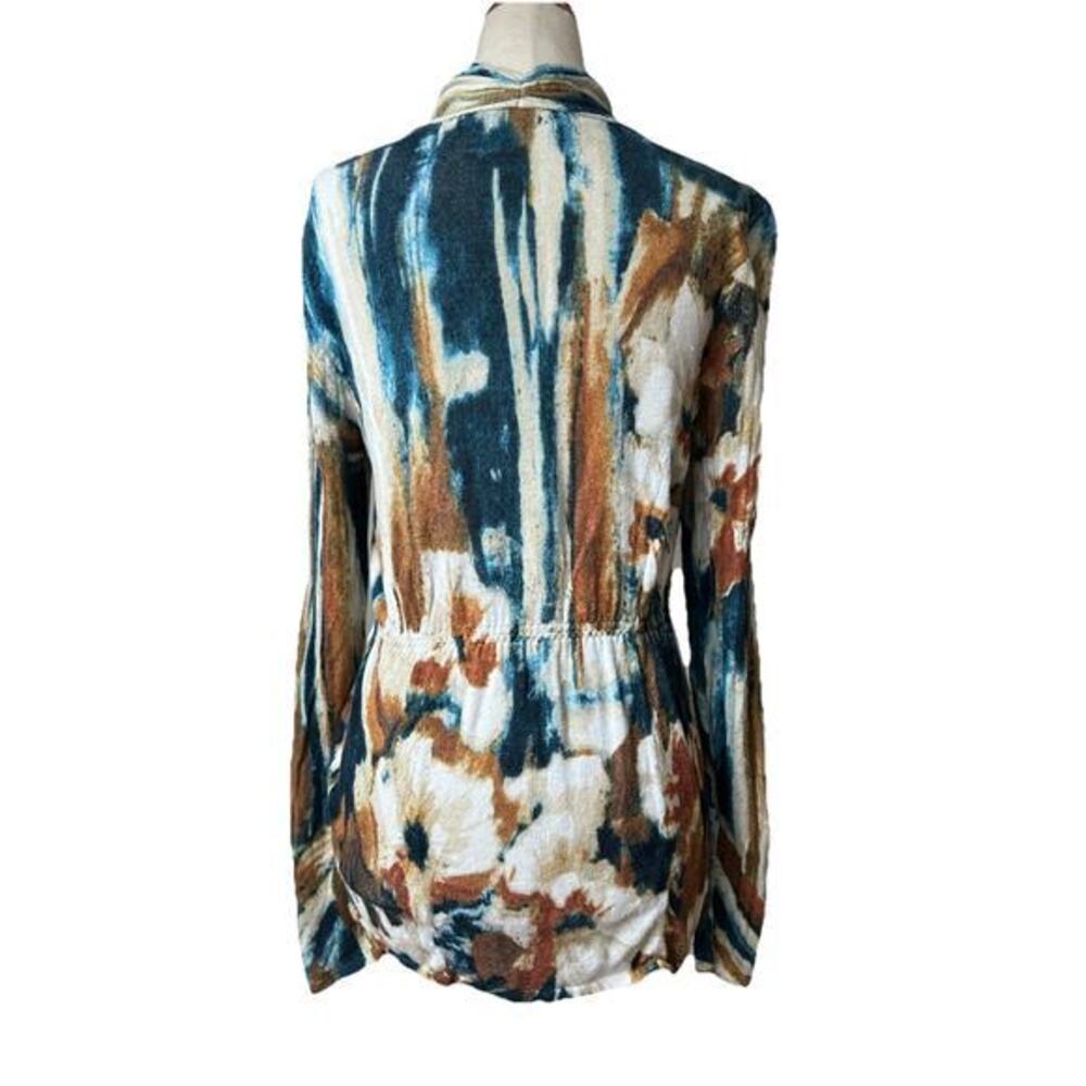 Nic + Zoe Watercolor Print Linen Blend Cardigan‎ Sz S Boho Chic Artsy - Picture 2 of 9